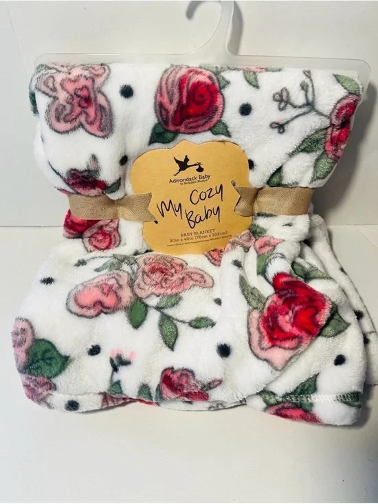 Adirondack Baby by Berkshire My Cozy Baby Roses & Shimmery Pink Blanket Lot of 2 - Picture 2 of 11